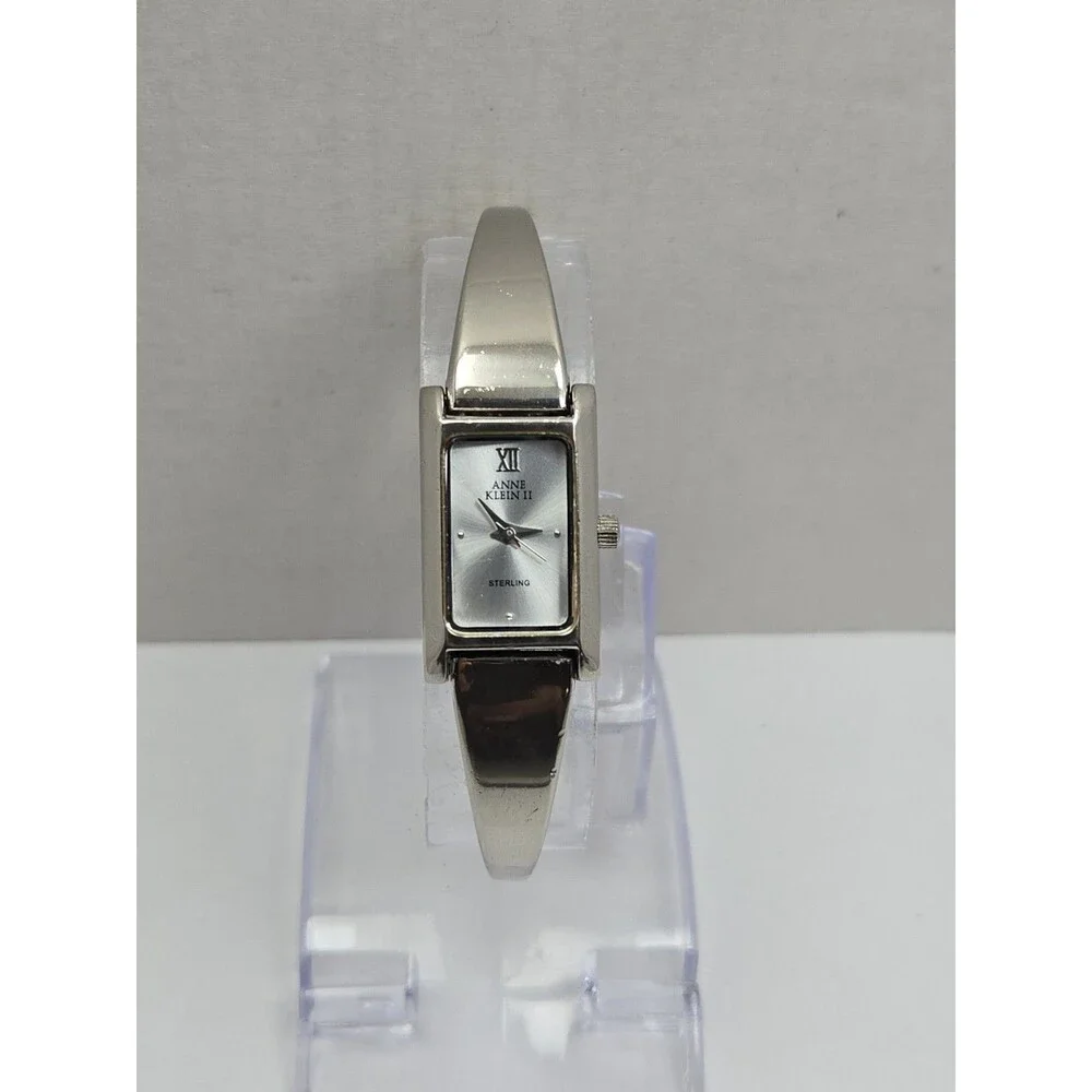 Anne Klein II Womens Sterling Silver 925 Classic Tank Bracelet Watch New Battery